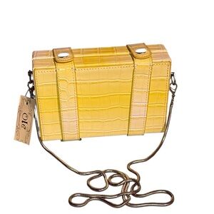 OLE Gift Yellow Croc-Embossed Mini Box Crossbody Bag - Silver Chain Strap